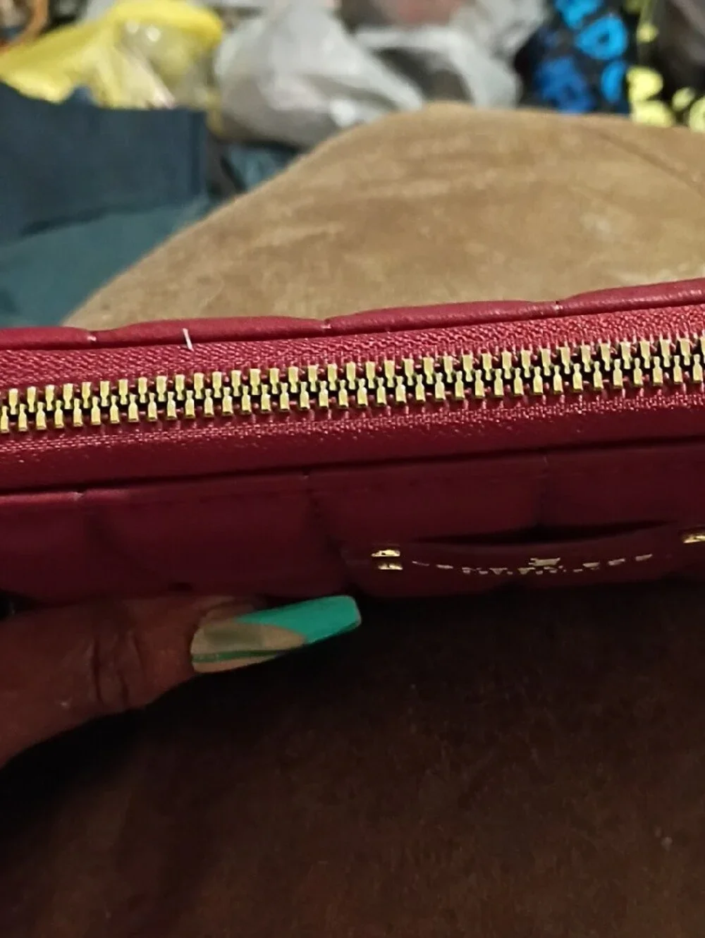 London Fog Quilted Wine Red Wallet Wristlet